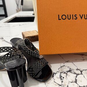 Louis Vuitton Silhouette Sandal Black Patent w/ Calf Leather Monogram